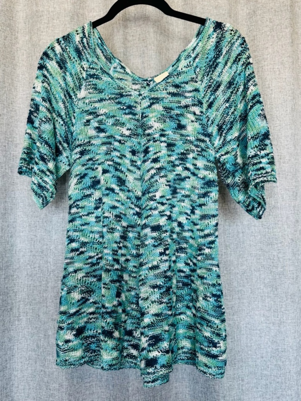 Faded Glory Top Womens Small 4 Crochet Open Weave Knit Green Blue Hippie 90s Y2K